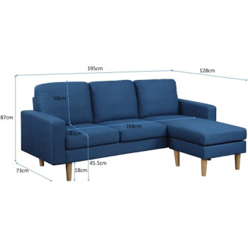 Studio Luxe L-Shaped Sectional Sofa w/Reversible Chaise, Wood Legs, Modern Scandinavian Corner Sofa Convertible Living room furniture, 194x128x87cm, Royal Blue