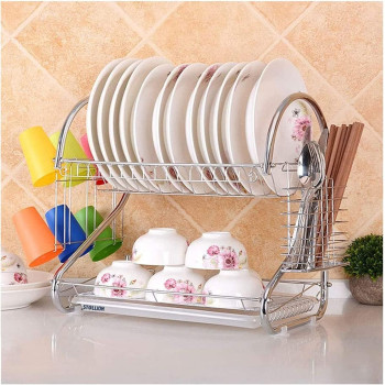 2 Tiers Kitchen Dish Cup Drying Rack Holder Organizer Drainer Dryer Tray Cutlery by dish holder Multifunctional - NW-30265