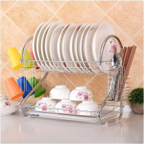 2 Tiers Kitchen Dish Cup Drying Rack Holder Organizer Drainer Dryer Tray Cutlery by dish holder Multifunctional - NW-30265