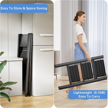 3 Steps Ladder Aluminum Folding Step, Stool with Anti-Slip Sturdy and Wide Pedal Light weight, Portable Multi-Use Stepladder for Home and Kitchen (3 Steps, Black) IT-28906