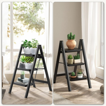 3 Steps Ladder Aluminum Folding Step, Stool with Anti-Slip Sturdy and Wide Pedal Light weight, Portable Multi-Use Stepladder for Home and Kitchen (3 Steps, Black) IT-28906