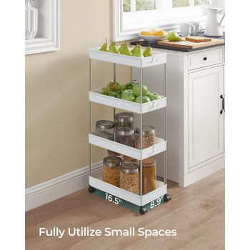 4-Tier Slide Out Storage Cart, Slim Rolling Cart on Wheels, Slim Storage Cart, Space-Saving Bathroom Storage, Kitchen, Narrow Shelf - NW-30756