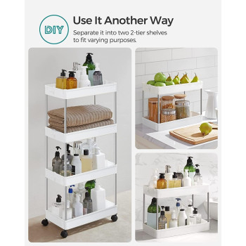 4-Tier Slide Out Storage Cart, Slim Rolling Cart on Wheels, Slim Storage Cart, Space-Saving Bathroom Storage, Kitchen, Narrow Shelf - NW-30756