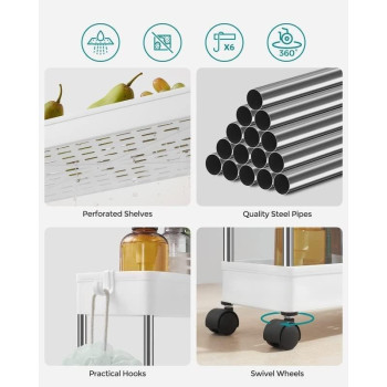 4-Tier Slide Out Storage Cart, Slim Rolling Cart on Wheels, Slim Storage Cart, Space-Saving Bathroom Storage, Kitchen, Narrow Shelf - NW-30756