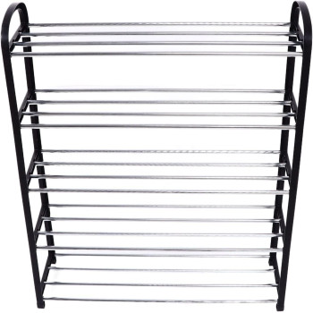 5 Tier Shoe Rack Organiser, Quick Assembly No Tools Required, Holds upto 10-12 pairs (L) 18.5cm x (W) 42cm x (H) 71 cm (Black)