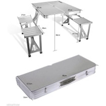 Aluminum Folding Camping Picnic Table With 4 Seats Portable Set Outdoor Garden - NU-30682, Silver