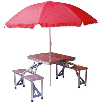 Aluminum Folding Camping Picnic Table With 4 Seats Portable Set Outdoor Garden - NU-30682, Silver