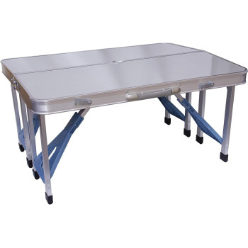 Aluminum Folding Camping Picnic Table With 4 Seats Portable Set Outdoor Garden - NU-30682, Silver