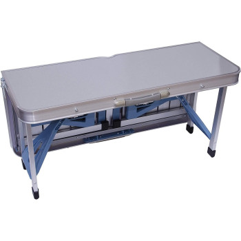 Aluminum Folding Camping Picnic Table With 4 Seats Portable Set Outdoor Garden - NU-30682, Silver