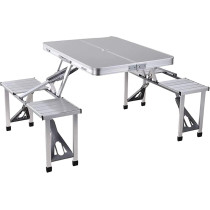 Aluminum Folding Camping Picnic Table With 4 Seats Portable Set Outdoor Garden - NU-30682, Silver