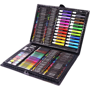 Art Set Kit Artists Drawing Pen Set Sketching Painting with Portable Wooden Case Color Pencils Markers Oil Pastels Crayon Great Gift - CF 25221