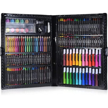 Art Set Kit Artists Drawing Pen Set Sketching Painting with Portable Wooden Case Color Pencils Markers Oil Pastels Crayon Great Gift - CF 25221