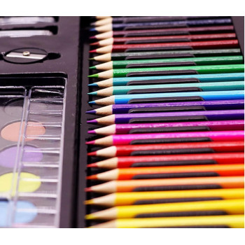 Art Set Kit Artists Drawing Pen Set Sketching Painting with Portable Wooden Case Color Pencils Markers Oil Pastels Crayon Great Gift - CF 25221