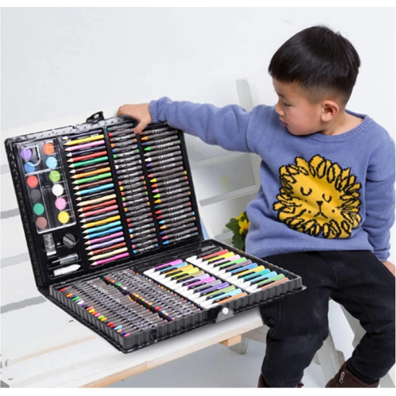 Art Set Kit Artists Drawing Pen Set Sketching Painting with Portable Wooden Case Color Pencils Markers Oil Pastels Crayon Great Gift - CF 25221