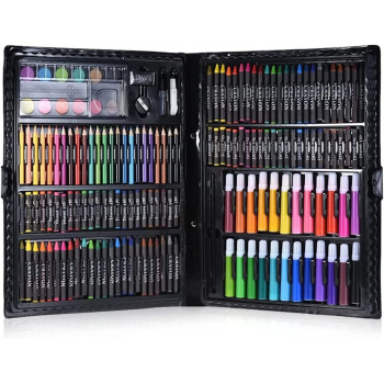 Art Set Kit Artists Drawing Pen Set Sketching Painting with Portable Wooden Case Color Pencils Markers Oil Pastels Crayon Great Gift (168 pcs Set)