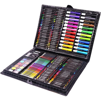 Art Set Kit Artists Drawing Pen Set Sketching Painting with Portable Wooden Case Color Pencils Markers Oil Pastels Crayon Great Gift (168 pcs Set)