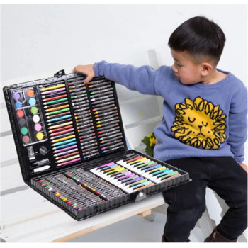 Art Set Kit Artists Drawing Pen Set Sketching Painting with Portable Wooden Case Color Pencils Markers Oil Pastels Crayon Great Gift (168 pcs Set)