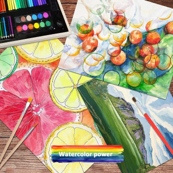 Art Set Kit Artists Drawing Pen Set Sketching Painting with Portable Wooden Case Color Pencils Markers Oil Pastels Crayon Great Gift (180 pcs Set)