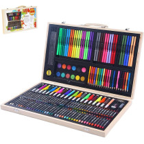 Art Set Kit Artists Drawing Pen Set Sketching Painting with Portable Wooden Case Color Pencils Markers Oil Pastels Crayon Great Gift (180 pcs Set)