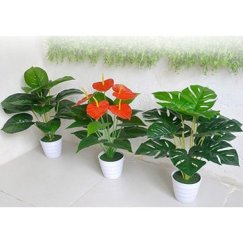 Artificial Simulation Green Plant Potted Plants Artificial Flower Green Plant with Plastic Flower Pot Living Room Indoor Decoration
