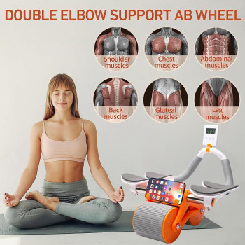 Automatic Rebound Ab Abdominal Exercise Roller Wheel, Exercise Roller Wheel with Dual Elbow Support and Timer, Abs Roller Wheel Core Exercise Equipment.