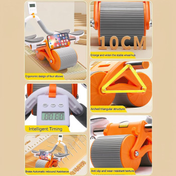 Automatic Rebound Ab Abdominal Exercise Roller Wheel, Exercise Roller Wheel with Dual Elbow Support and Timer, Abs Roller Wheel Core Exercise Equipment.