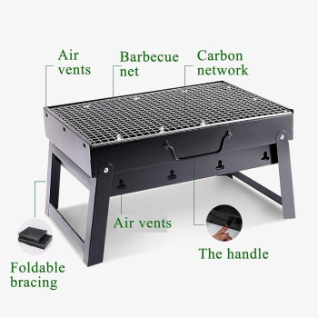 Barbecue Grill, AGM Charcoal Grill Portable Folding BBQ Grill Barbecue Desk Tabletop Outdoor Stainless Steel Smoker BBQ for Picnic Garden Terrace Camping Travel - IE-54403