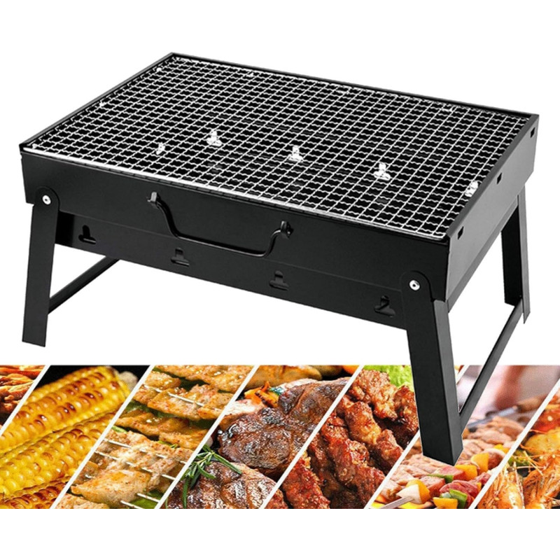 Barbecue Grill, AGM Charcoal Grill Portable Folding BBQ Grill Barbecue Desk Tabletop Outdoor Stainless Steel Smoker BBQ for Picnic Garden Terrace Camping Travel - IE-54403