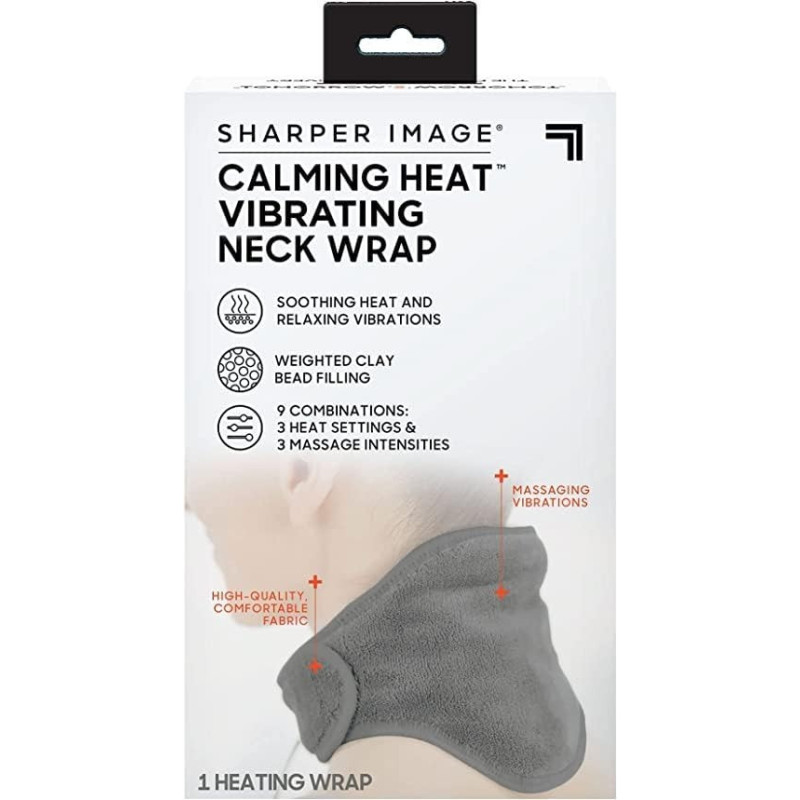 Calming Heat Neck Wrap by Sharper Image Personal Electric Neck Heating Pad with Vibrations, 3 Heat & 3 Vibration Settings- 9 Relaxing Combinations
