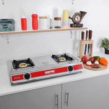 Deep Sleep 2 Burner Gas Cooker, Silver, Gas Range 2-Burner Stove Cooktop, Auto Ignition, Outdoor Grill, Camping Stoves, Compatible For Lpg Gas