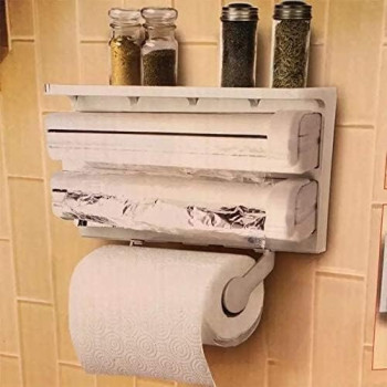 Deep Sleep 3 in 1 Foil Cling Film Aluminium Paper Roll Holder - Portable Triple Paper Dispenser for Cling Film Wrap Aluminium Foil(VI-RACK-05)