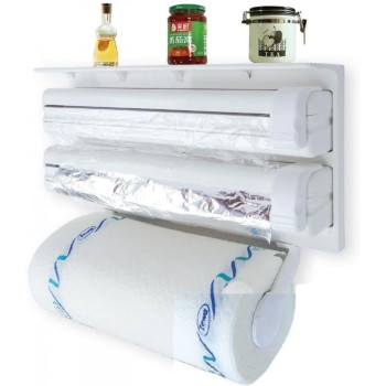 Deep Sleep 3 in 1 Foil Cling Film Aluminium Paper Roll Holder - Portable Triple Paper Dispenser for Cling Film Wrap Aluminium Foil(VI-RACK-05)