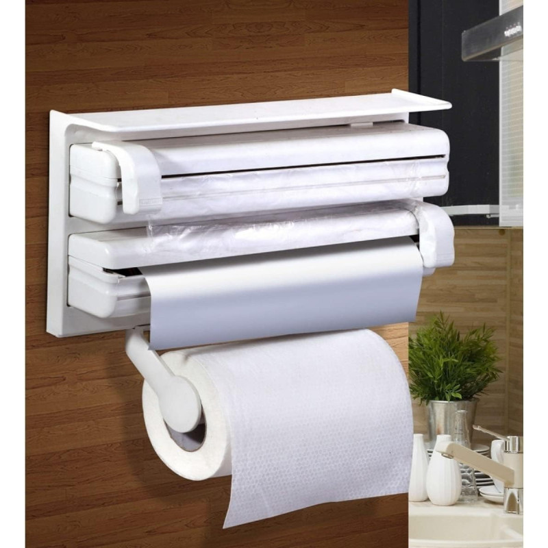 Deep Sleep 3 in 1 Foil Cling Film Aluminium Paper Roll Holder - Portable Triple Paper Dispenser for Cling Film Wrap Aluminium Foil(VI-RACK-05)