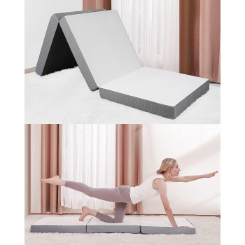 Deep Sleep 4 Inch Tri Folding Mattress Twin Size with Storage Bag, Foldable Memory Foam Topper Portable Floor Guest Bed with Removable Bamboo Cover (Double - W 120 x L 180 cm)