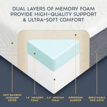Deep Sleep 4 Inch Tri Folding Mattress Twin Size with Storage Bag, Foldable Memory Foam Topper Portable Floor Guest Bed with Removable Bamboo Cover (Double - W 120 x L 180 cm)