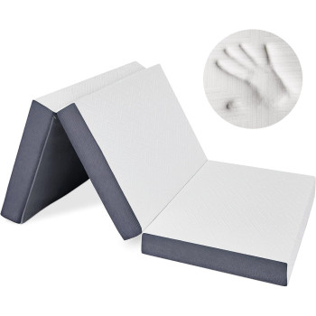 Deep Sleep 4 Inch Tri Folding Mattress Twin Size with Storage Bag, Foldable Memory Foam Topper Portable Floor Guest Bed with Removable Bamboo Cover (Single - W 90 x L 180 cm)
