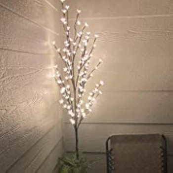 Deep Sleep 5FT Birch Twig Tree With 120 Warm White LED Lights, Indoor Or Outdoor Use-White(EL-30778-7)