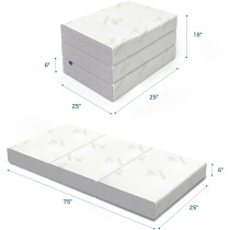 Deep Sleep 6 Inch Tri Folding Mattress Twin Size with Storage Bag, Foldable Memory Foam Topper Portable Floor Guest Bed with Removable Bamboo Cover (Double - W 120 x L 180 cm)