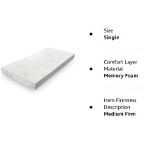 Deep Sleep 6 Inch Tri Folding Mattress Twin Size with Storage Bag, Foldable Memory Foam Topper Portable Floor Guest Bed with Removable Bamboo Cover (Single - W 90 x L 180 cm)