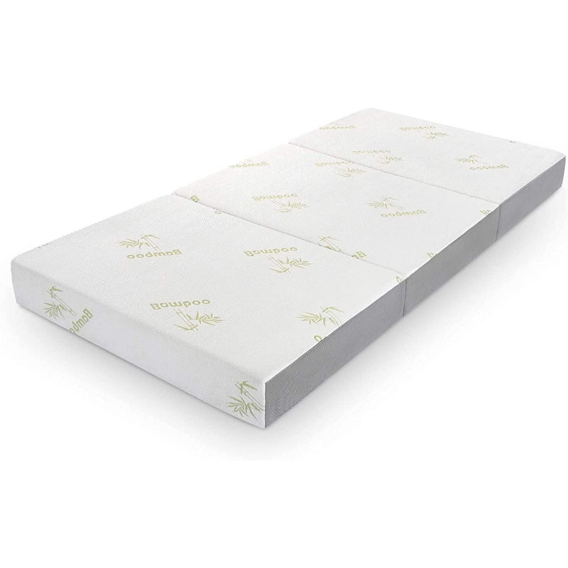 Deep Sleep 6 Inch Tri Folding Mattress Twin Size with Storage Bag, Foldable Memory Foam Topper Portable Floor Guest Bed with Removable Bamboo Cover (Single - W 90 x L 180 cm)