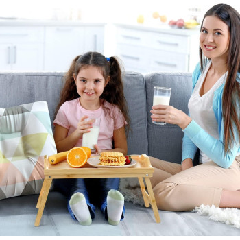 Deep Sleep Bamboo Foldable Breakfast Table, Laptop Desk, Bed Table, Serving Tray with Folding Legs & Handles Bamboo (Laptop Desk)