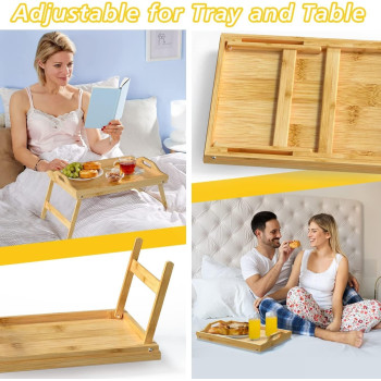 Deep Sleep Bamboo Foldable Breakfast Table, Laptop Desk, Bed Table, Serving Tray with Folding Legs & Handles Bamboo (Laptop Desk)