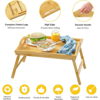 Deep Sleep Bamboo Foldable Breakfast Table, Laptop Desk, Bed Table, Serving Tray with Folding Legs & Handles Bamboo (Laptop Desk)