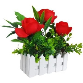 DEEP SLEEP EVERY NIGHT Artificial Flowers White Wooden Fence Artificial Flower Floral Holder Home Garden Decor