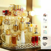 DEEP SLEEP EVERY NIGHT Clear L-Shape Bottom Makeup Organizer 360 Degree Rotating Multi-Function Acrylic Diamond Pattern Cosmetic Storage Display Case