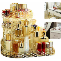 DEEP SLEEP EVERY NIGHT Clear L-Shape Bottom Makeup Organizer 360 Degree Rotating Multi-Function Acrylic Diamond Pattern Cosmetic Storage Display Case