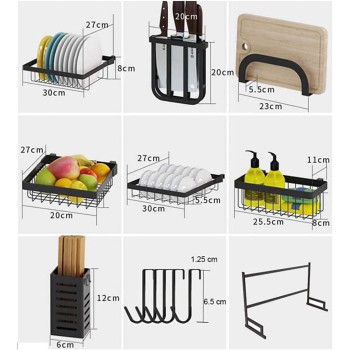 DEEP SLEEP EVERY NIGHT Dish Drying Rack Over Sink Display Stand Drainer Stainless Steel Kitchen Supplies Storage Shelf Utensils Holder (Black) (Shelf Utensils Holder)