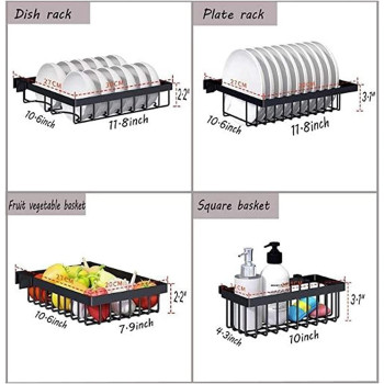 DEEP SLEEP EVERY NIGHT Dish Drying Rack Over Sink Display Stand Drainer Stainless Steel Kitchen Supplies Storage Shelf Utensils Holder (Black) (Shelf Utensils Holder)