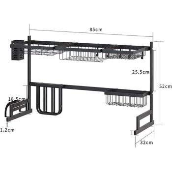 DEEP SLEEP EVERY NIGHT Dish Drying Rack Over Sink Display Stand Drainer Stainless Steel Kitchen Supplies Storage Shelf Utensils Holder (Black) (Shelf Utensils Holder)