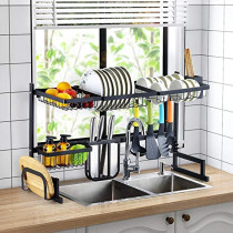 DEEP SLEEP EVERY NIGHT Dish Drying Rack Over Sink Display Stand Drainer Stainless Steel Kitchen Supplies Storage Shelf Utensils Holder (Black) (Shelf Utensils Holder)